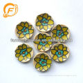 2 holes printed flower pattern wooden buttons